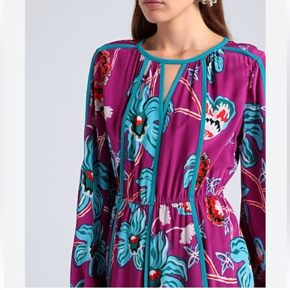 Diane Von Furstenberg Purple Floral Long Sleeve Dress Size S - Picture 3 of 16